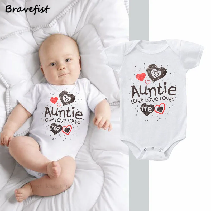 

White Newborn Bodysuits My Auntie Loves Me Letters Print Baby Jumpsuits Summer Children Boys Girls Clothes Clothing Outfits 0-2Y