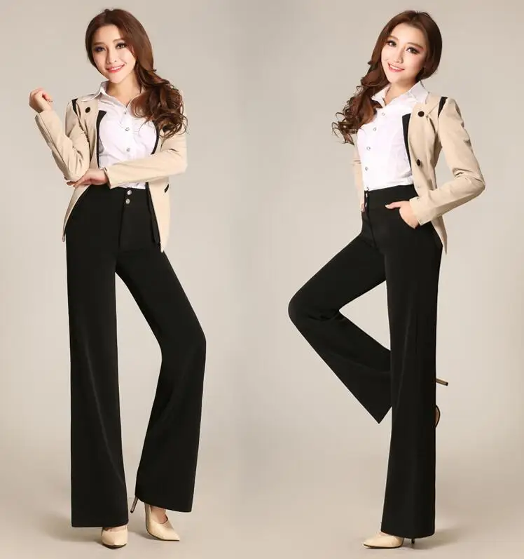 Женские офисные брюки с широкими штанинами повседневные однотонные