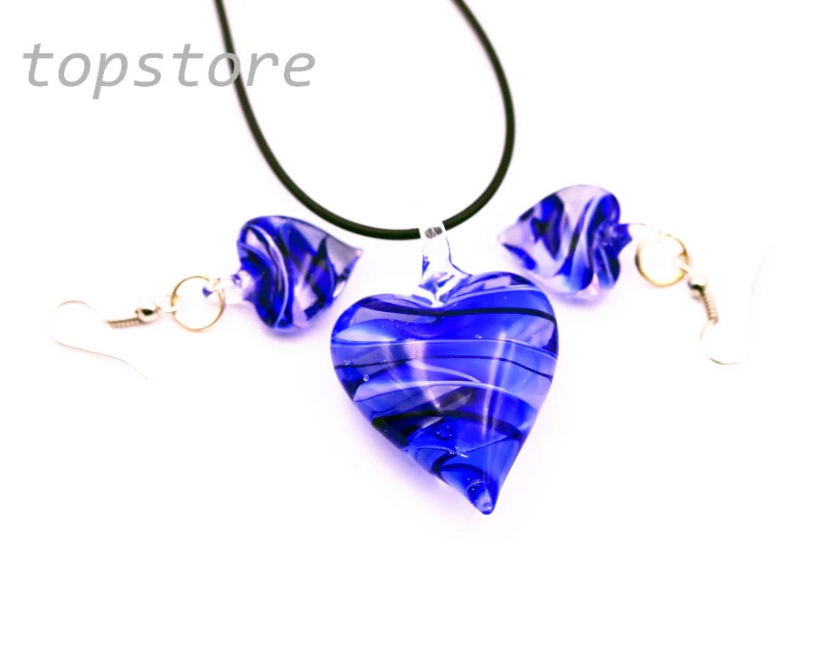 12 компл./лот сердца синего муранского стекла лампворк серьги подвески шикарные|12