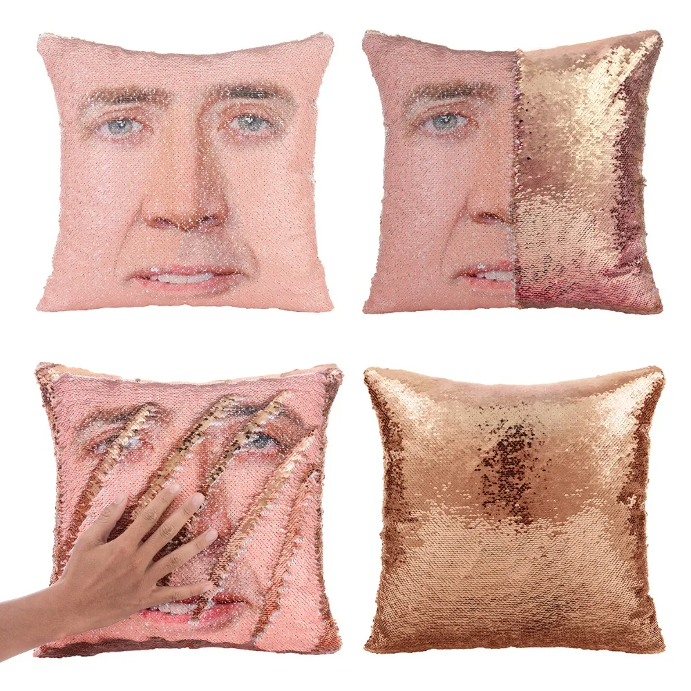 Магический чехол для подушки Nicolas Cage с блестками, супер Сияющий двусторонний чехол для подушки, меняющий цвет, 40x40 см, украшение для дома и автомобиля