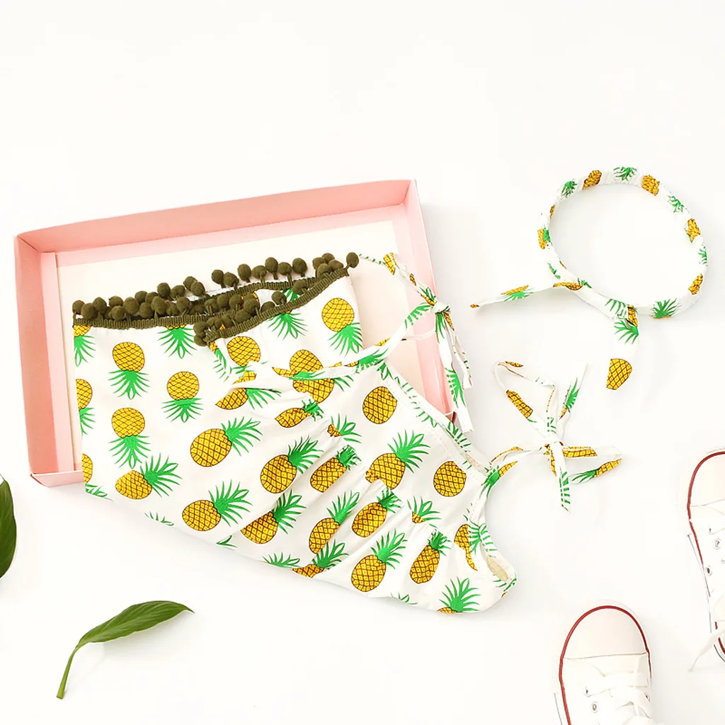 Детское платье без рукавов с принтом ананаса и кисточками для маленьких девочек +