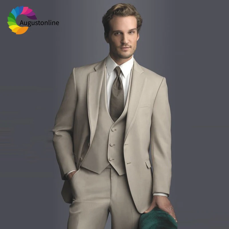 Смокинги для мужчин на свадьбу цвет: бежевый Slim Fit 3 шт. (куртка + брюки