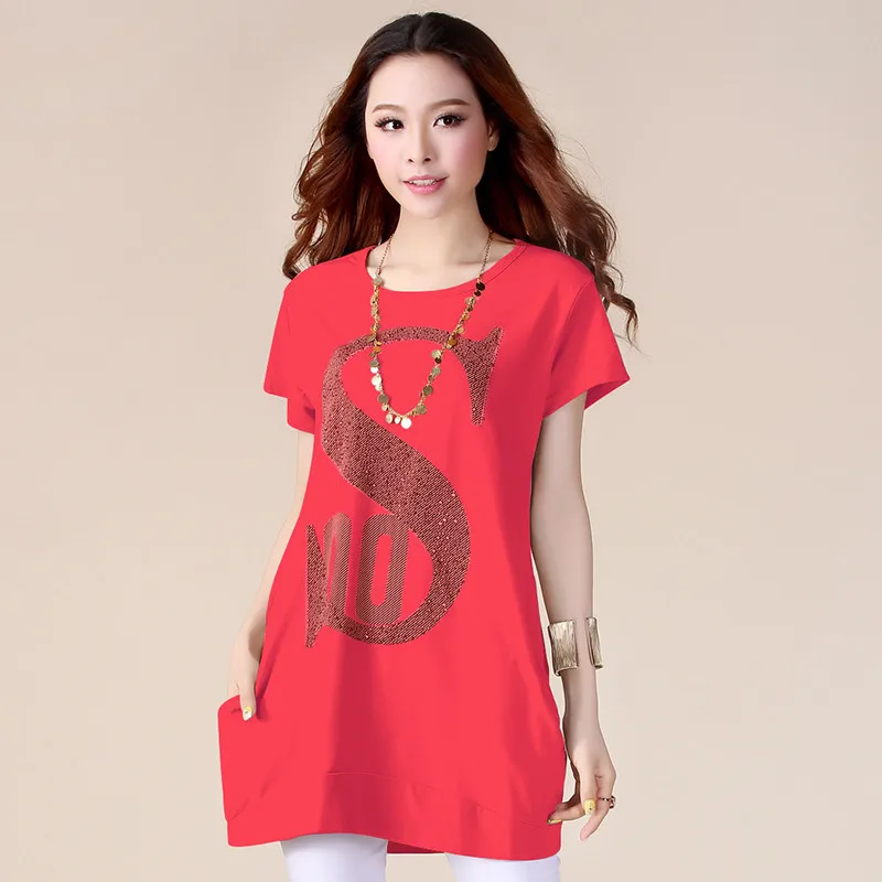 Summer women t-shirt 2018 new Large size short-sleeved thin female T-shirt loose medium long Round neck ladies top cw211 | Женская