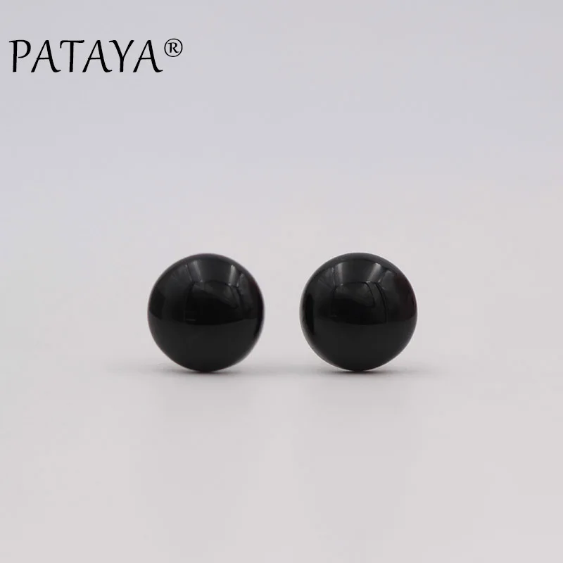 PATAYA модные популярные серьги с черным ониксом, Новое поступление, круглые серьги-гвоздики из натурального камня, женские свадебные Роскошные серьги, ювелирные изделия