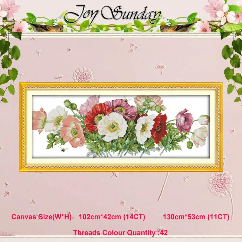 Poppies (7) Poppy Sunflower vase basket counted 11CT 14CT Cross Stitch Set DIY DMC flower Cross-stitch Kit Embroidery Needlework Home Decor - Цвет: Poppies (7)