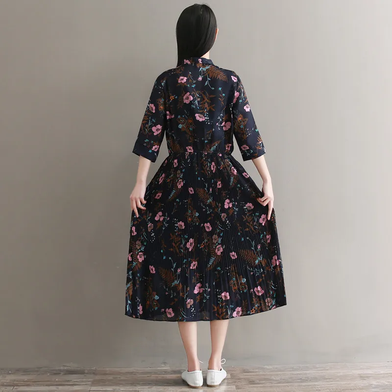 2019 новое летнее Плиссированное винтажное платье с длинными рукавами и бантом