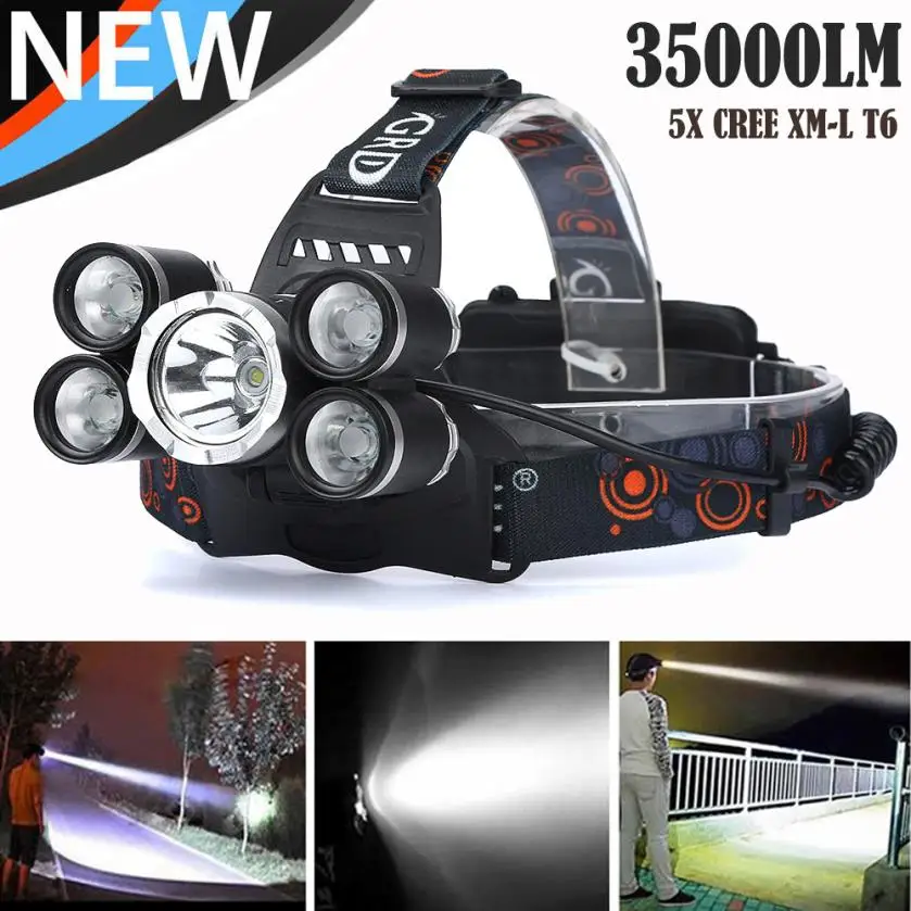 35000LM 5x CREE XM-L T6 светодиодный головной светильник вспышки светильник головной светильник лампа вспышка светильник 1865 тактическое оружие светильник для охоты DEC22