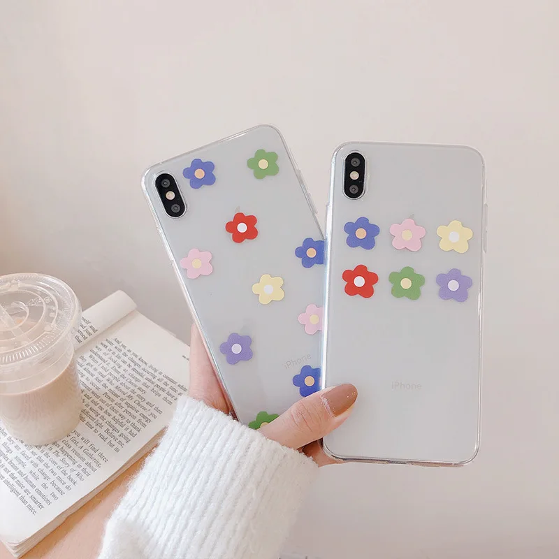 Kawaii flower корейский чехол для девочек силиконовый прозрачный iphone 11 Pro Max 7 8 6 6s plus xs max