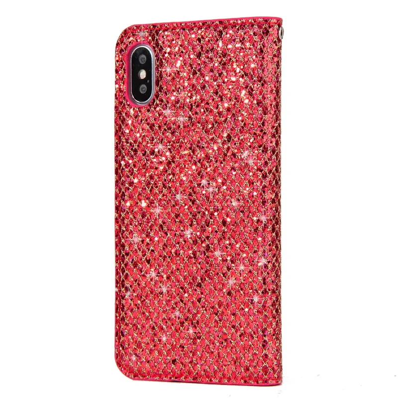 Магнитный Блестящий флип-кошелек, чехол для телефона для iPhone X, 7, 7 Plus, 8, 8 Plus, 6, 6 plus, 6 S, s Plus, кожаный держатель для карт, полный Чехол