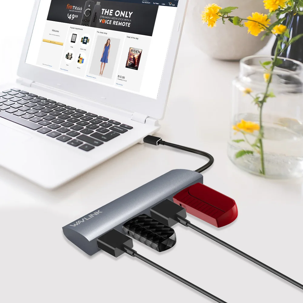 Wavlink алюминиевый USB 3,0 концентратор 4 порта type C адаптер с USB C женский зарядный порт для MacBook Pro ChromeBook Pixel Windows серый