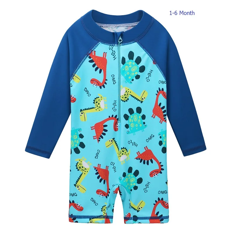 1-6 Month Dinosaur BAOHULU/розовый детский купальник принцессы с рисунком из мультфильма; Цельный Детский купальник с длинными рукавами; одежда для купания для мальчиков и девочек; одежда для купания для малышей - Цвет: 1-6 Month Dinosaur