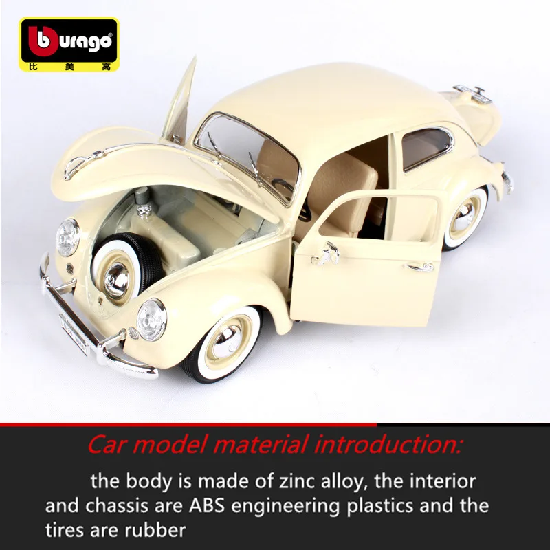 Модель автомобиля Bburago 1/18 1955 Volkswagen Beetle из сплава в стиле ретро Классическая