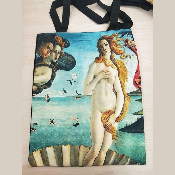 

Famous Painting Women Prints Shoulder Bag Canvas Large Shopping Totes Teenage College Book Handbag Summer Foldable Ladies Bags