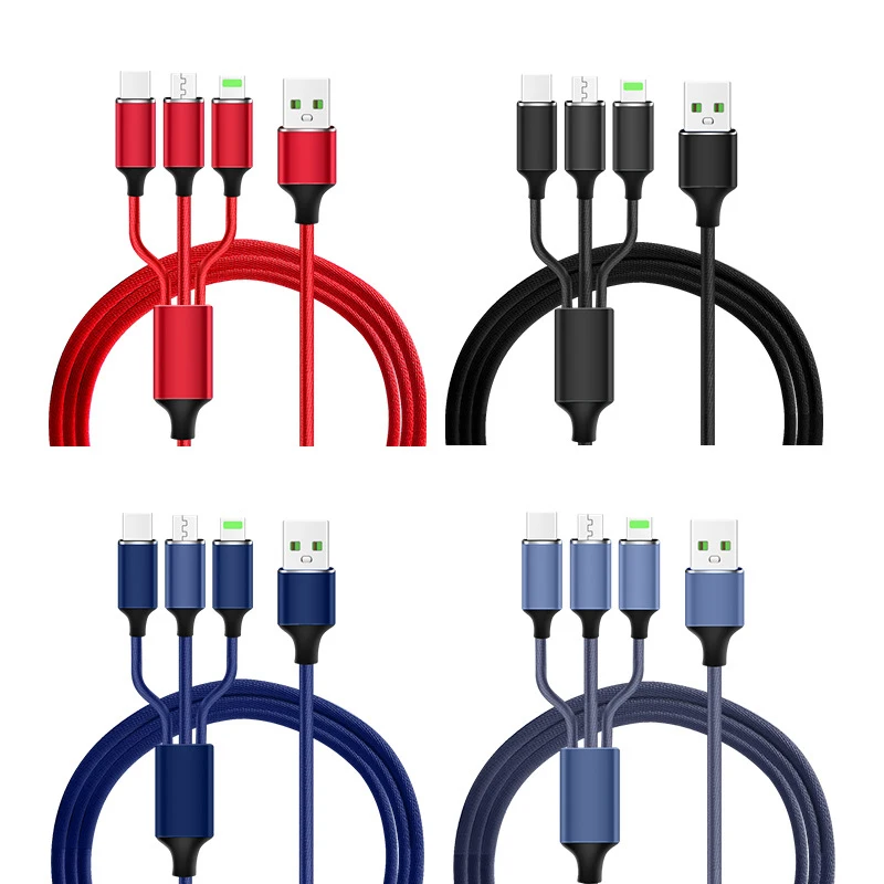 3 в 1 кабель для быстрой зарядки с нейлоновой оплеткой несколько usb шнуров