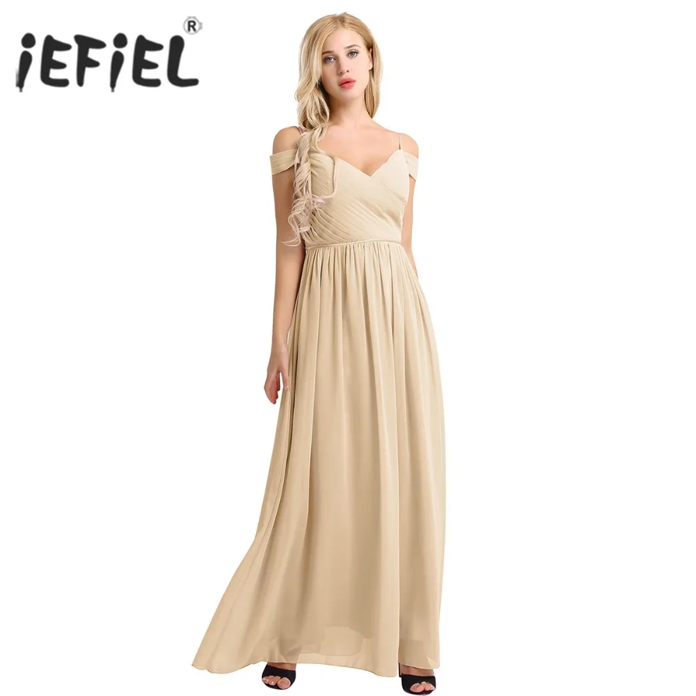 Женское шифоновое длинное плиссированное платье с открытыми плечами Vestidos Femme