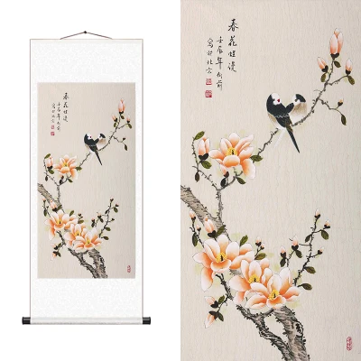 

Spring scrolls, silk scroll painting, living room study decoration