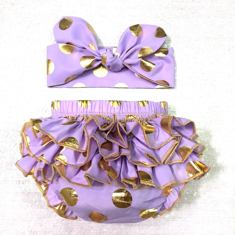 Детские подгузники лавандового цвета в Золотой горошек с оборками |