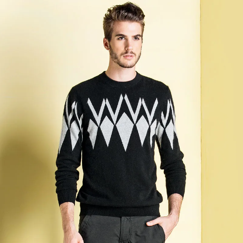 

Winter Men Jumper 100% Pure Cashmere Knitted Sweater O-neck Long Sleeve Warm Pullovers Male 2017 New Sweaters Plus size clothes