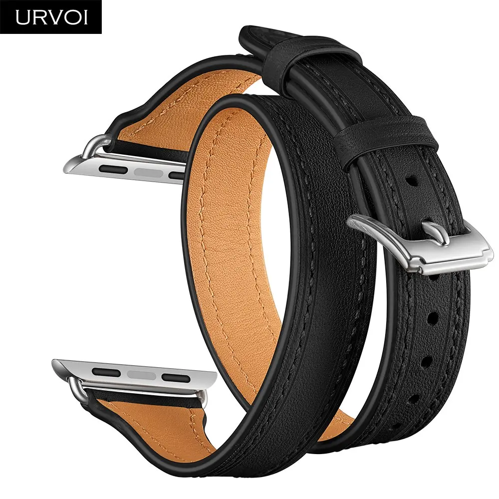 URVOI двойной тур для Apple Watch series 5 4 3 2 1 ремешок для iwatch из натуральной кожи роскошный модный дизайн 38/40 42/44 мм