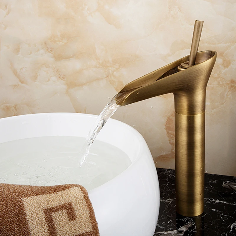 Античный латунный смеситель с одной ручкой для раковины креплением на раковину