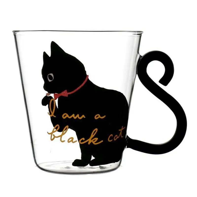 Кошачья форма, печать, стеклянная чашка для воды, печатная кошка, термостойкая молочная стеклянная чашка, соковая стеклянная кружка, питьевая утварь - Цвет: Black Cat