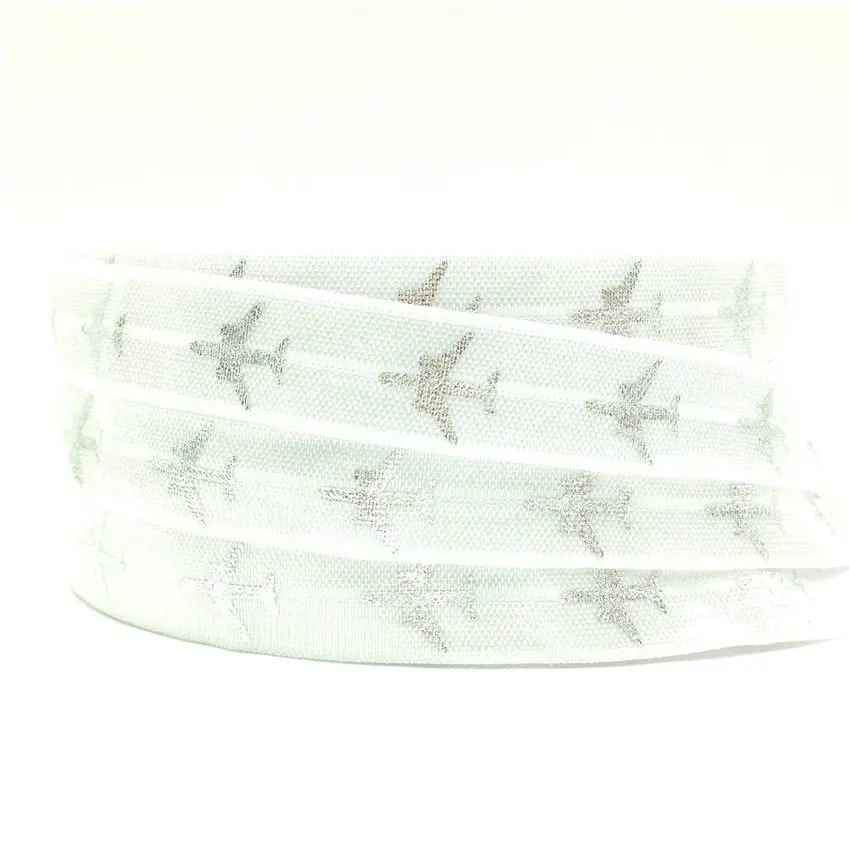 5 ярдов 16 мм Самолет Серебряный принт складные эластичные ленты повязка на голову