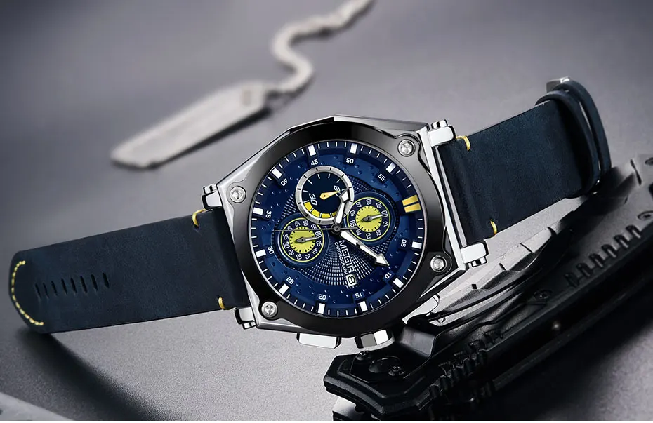 Мужские кварцевые часы Megir с коричневым кожаным ремешком, спортивные наручные часы с хронографом для мужчин 3 АТМ, водонепроницаемые армейские часы 2098, черные