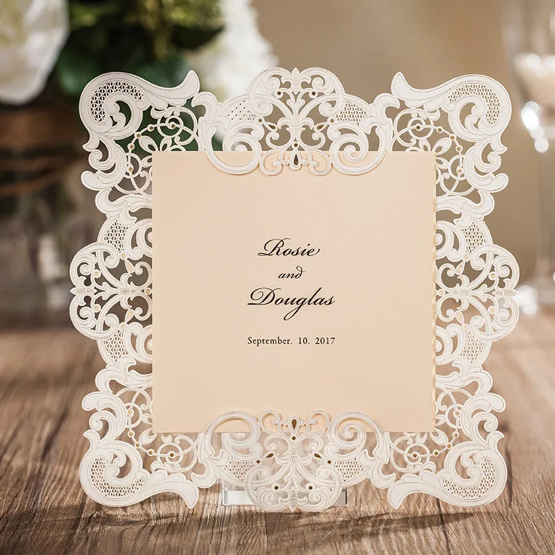 Выдалбливают Лазерная Резка Слоновой Кости Цвет Карты Свадебные Приглашения|card