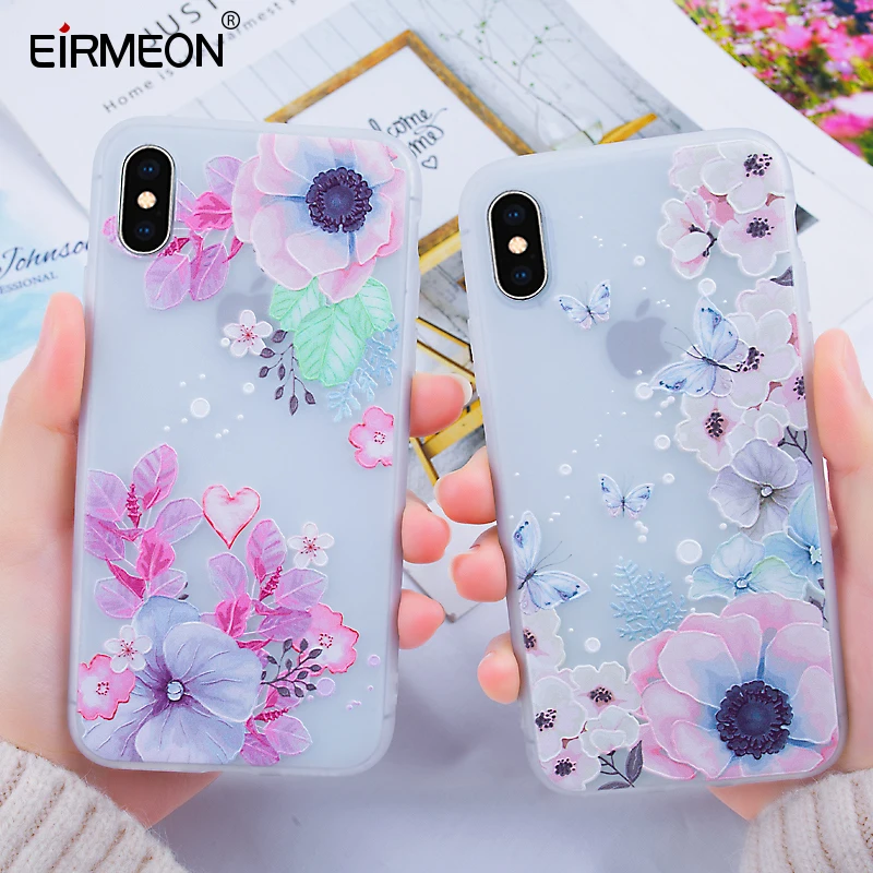3D рельефные цветочные мягкие чехлы из ТПУ для iPhone 7 8Plus XR XS Max чехол 5 5S SE 6 6S Plus X Matte