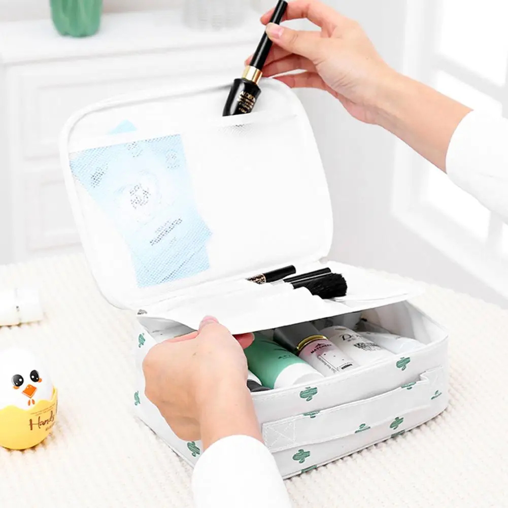 

Hobbylane Women Travel Organizer Wash Bag Portable Catus Printed Cosmetic Bag Ladies Make UP Storage Bags