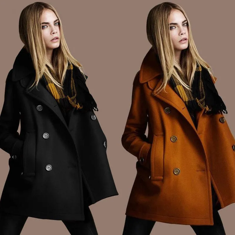 

Winter Women Fashion Solid Jacket Turn-Down Collar Female Turn Down Collar Medium Long Women Coat Loose Woolen Outerwear Coat