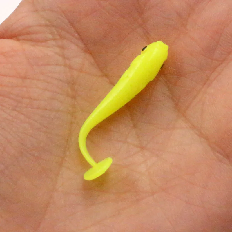 yellow 50 шт., 3,5 см, 0,4 г, маленькая приманка, 3D глаза, мягкая, плавающая, бионическая, искусственная рыба, светящаяся, цветная, для льда/морской рыбалки, приманка, Мягкая приманка - Цвет: yellow