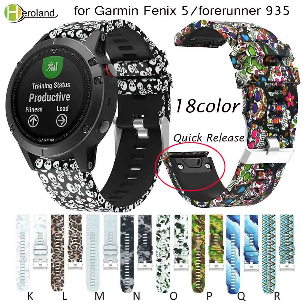 Фото Ремешок для наручных часов, быстросъемный силиконовый браслет для Garmin Fenix 5 forerunner 935 Easyfit, модный спортивный с принтом, 22 мм №1