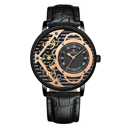 leather black Награда Топ люксовый бренд Мужские часы модные мужские часы-Скелетон часы водонепроницаемые мужские часы из нержавеющей стали Relogio Masculino - Цвет: leather black