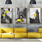 HAOCHU современный пейзаж Города Парижа желтый воздушный шар Холст Живопись Домашний Декор Современная печать Настенная картина для гостиной