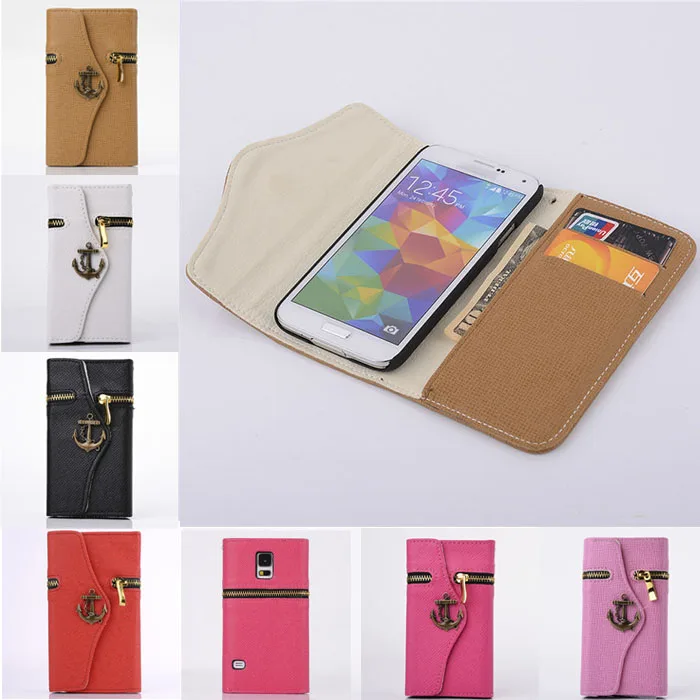 Anchor Design Card Holder Wallet Zipper Back Pouch Cover Case for Galaxy S5 G900 |