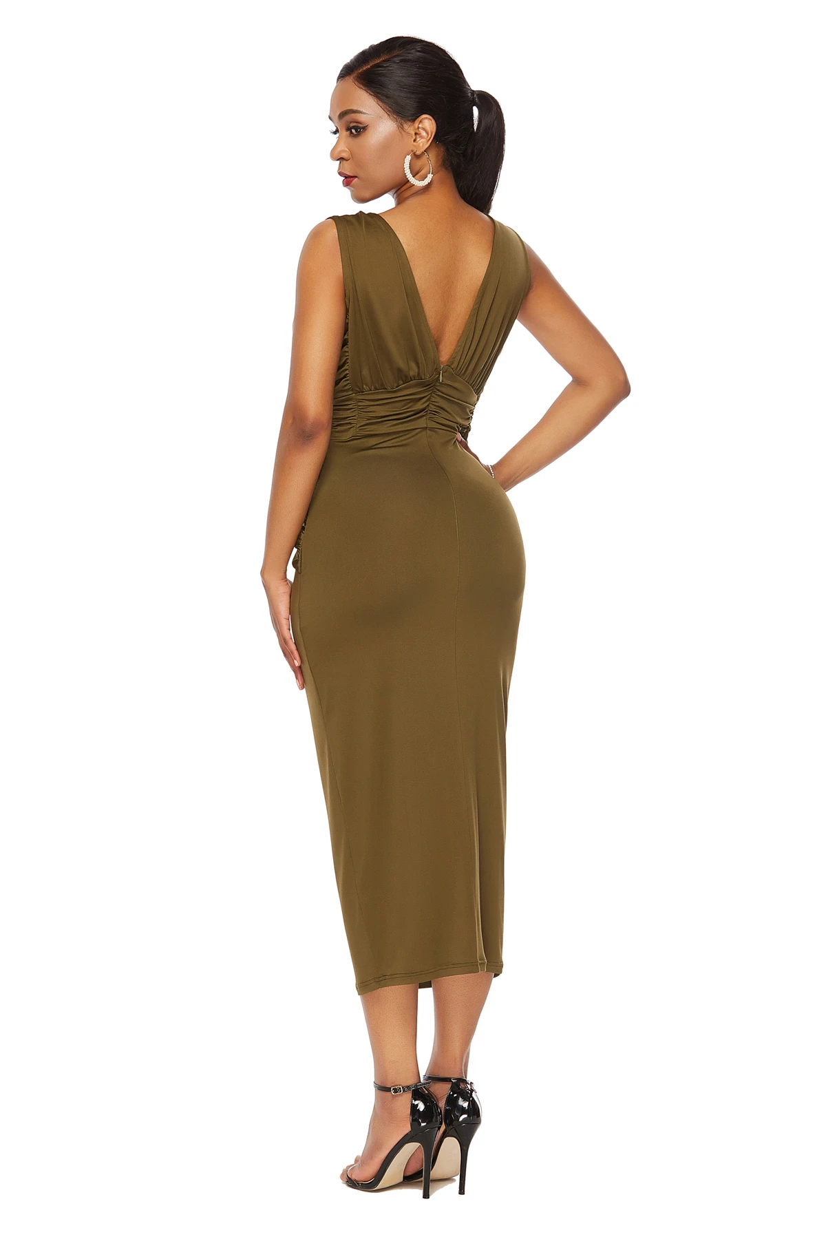 

Sexy Women Summer Maxi Dress Sleeveless V-neck Draped Slim Long Dress Backless Sexy Female Party Dress Stretch Vintage Vestidos
