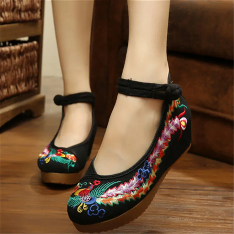 Туфли на плоской подошве; женские лоферы; Zapatos De Mujer; Туфли-оксфорды в стиле Лолиты; парусиновые женские эспадрильи в стиле Харадзюку; модная вышитая обувь для женщин - Цвет: 5cm caifeng black