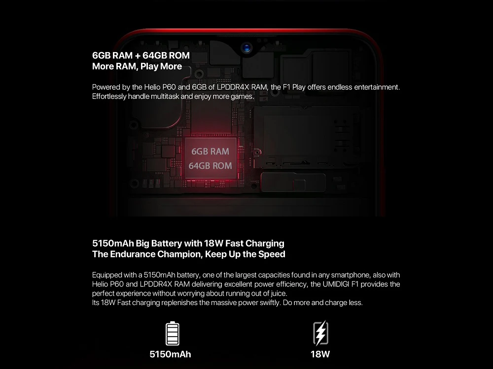 UMIDIGI F1 Play 6,3 ''Android 9,0 4G смартфон Helio P60, четыре ядра, 2,0 ГГц, 6 ГБ ОЗУ, 64 Гб ПЗУ, датчик отпечатков пальцев, мобильный телефон