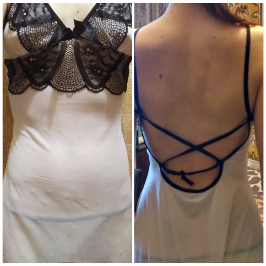 Женская ночная рубашка H070 белая/Черная кружевная | одежда