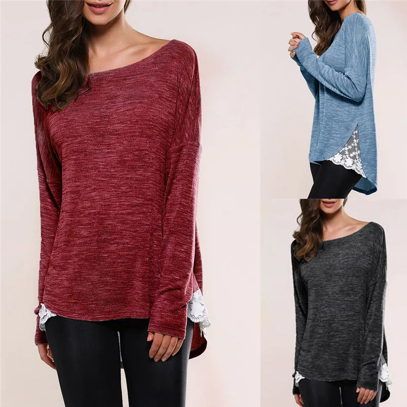 Модная женская кружевная Асимметричная блузка с длинными рукавами топ одежда