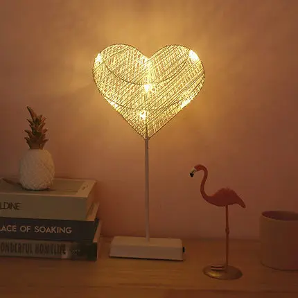 Warm Heart Креативный светодиодный светильник в виде сердца, звезды, дерева, в форме травы, ротанга, на батарейках, настольная лампа, вечерние, для дома, спальни, декоративный светильник - Emitting Color: Warm Heart