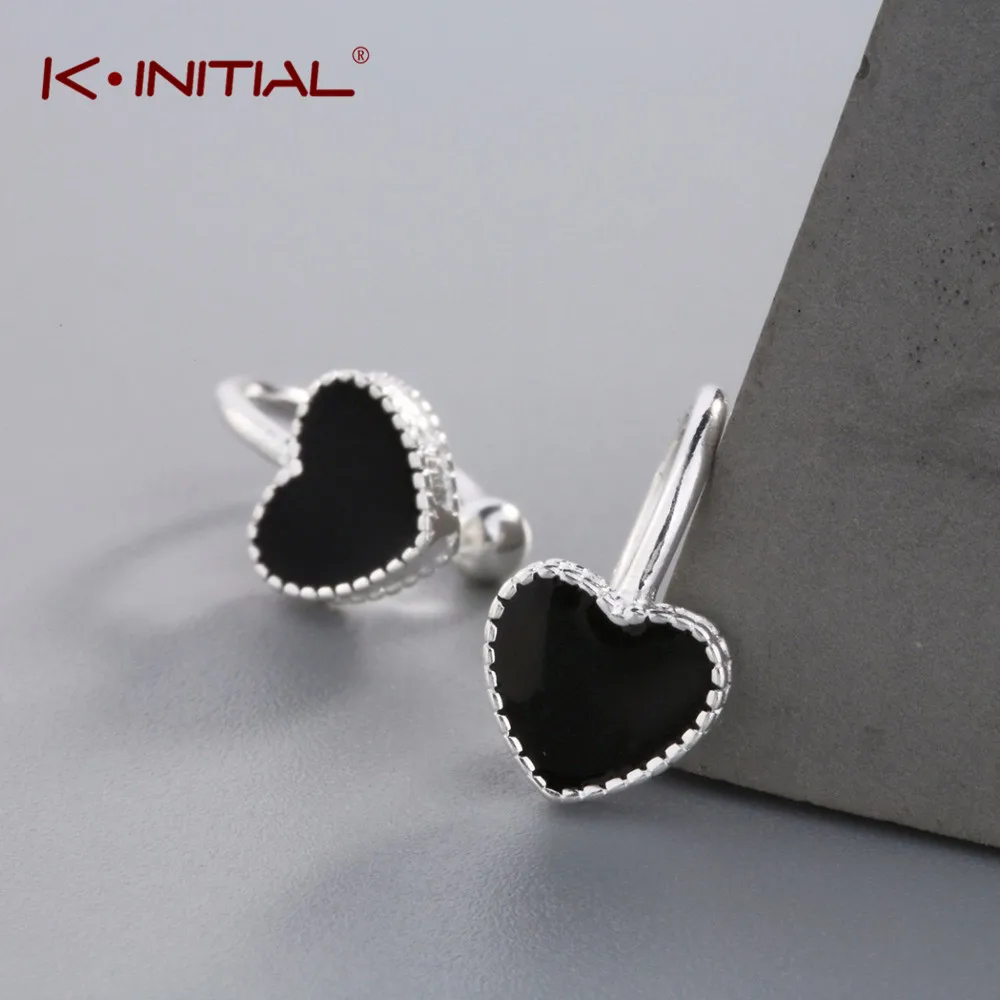 Серьги клипсы Kinitial с эмалью модные серьги черным сердцем без проколов манжеты
