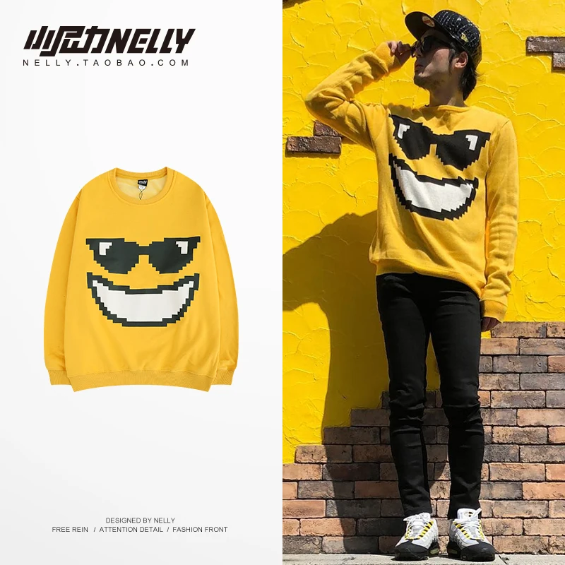 NELLY 2019 дропшиппинг осень зима смайлик очки с длинным рукавом рубашка мужская