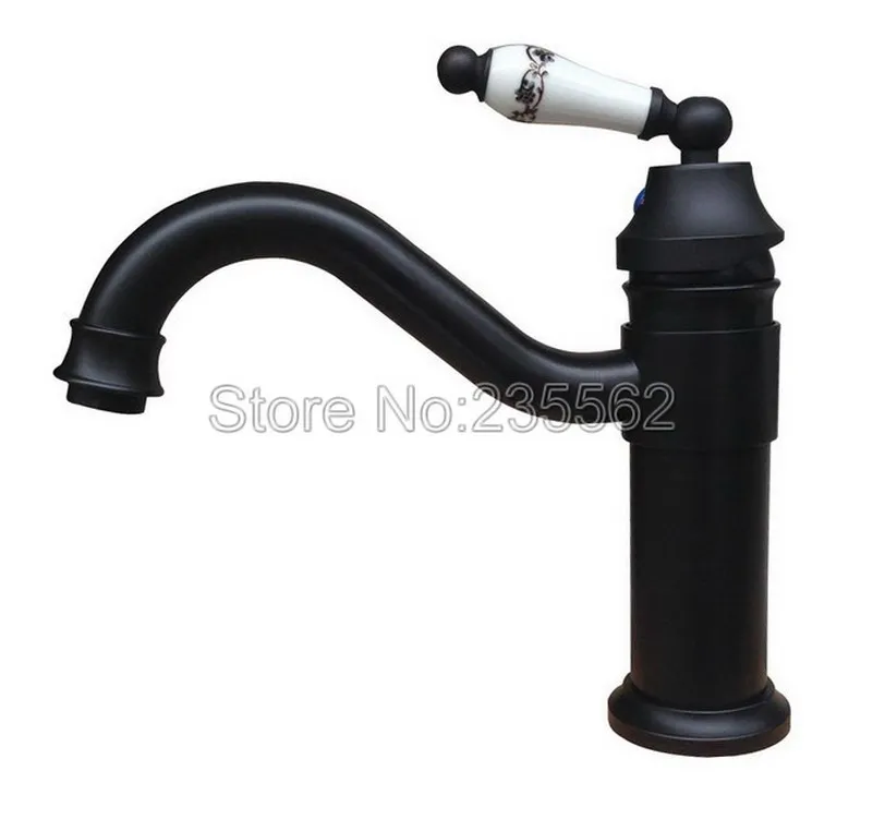 

Black Oil Rubbed Bronze Single Handle Cold and Hot Water Mixer Sink Taps Bathroom Basin Faucet Deck Mounted lnf320