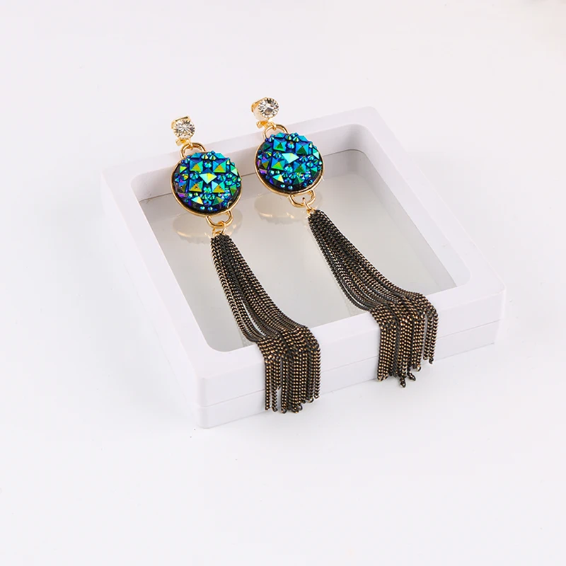 Длинные серьги клипсы Золотой цветной Maxi свисающие для женщин с искусственными