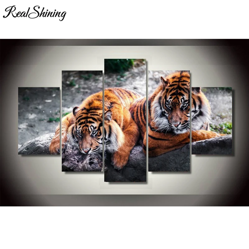 

REALSHINING 5D алмазная вышивка Тигры картина 5 шт мульти-картина 3d Сделай Сам стразы картина украшение для дома рукоделие FS889