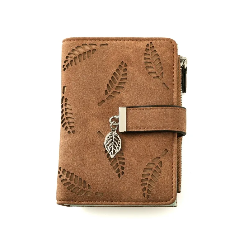 Fashion Hollow Out Leaves Women Wallet 2020 Brand Designer Pu Leather Women Purse Short Retro Ladies Wallet Casual Girl Purse images - 6