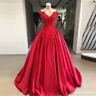 Женское атласное платье с V-образным вырезом, красное бальное платье принцессы с кружевной аппликацией из бисера для выпускного вечера, 2022