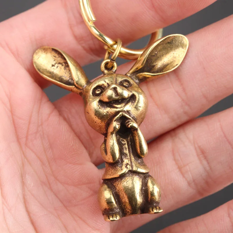 Rabbit Pendnats 4 Медный кролик маленький брелок Подвески твердая латунь изгой кролик брелки висячие украшения металлический античный брелок животное держатель - Цвет: Rabbit Pendnats 4